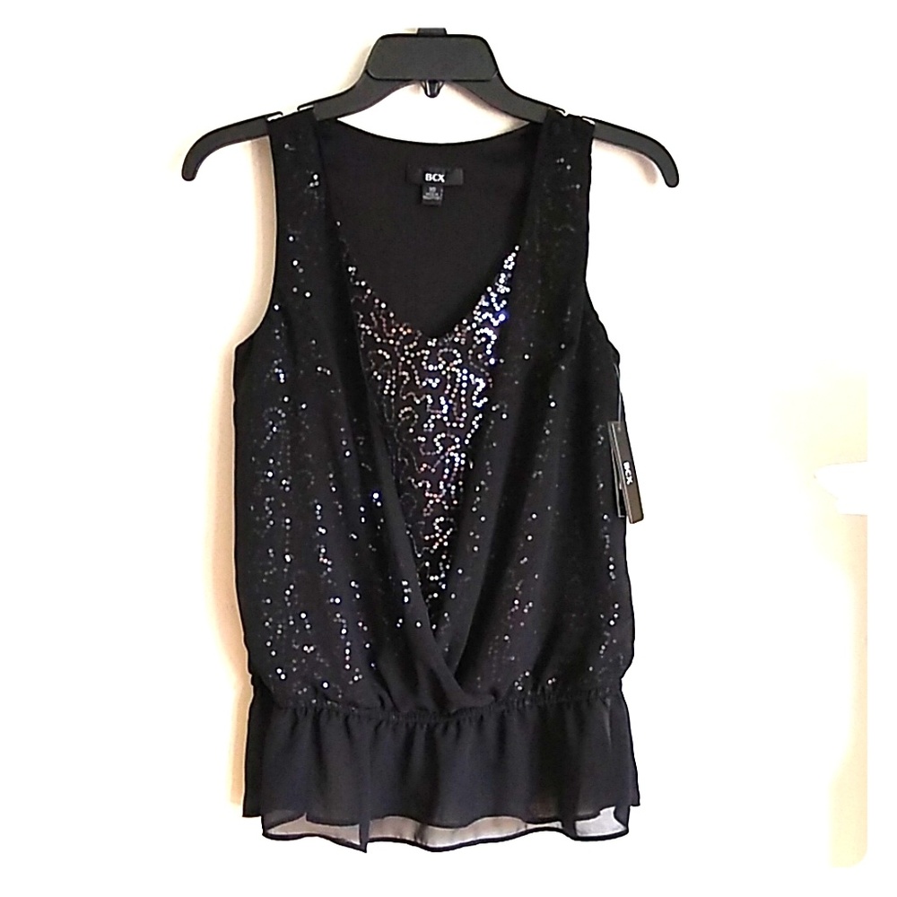 Black Sequins Shimmer Top XS NWT